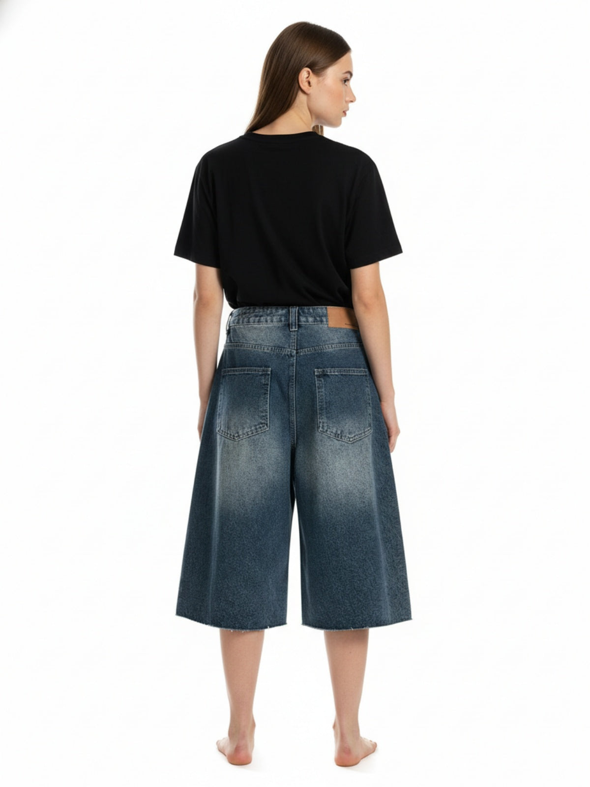 Washed Studded Denim Jorts