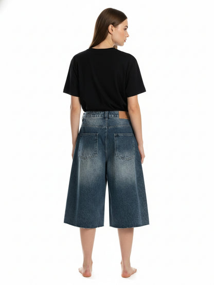 Washed Studded Denim Jorts