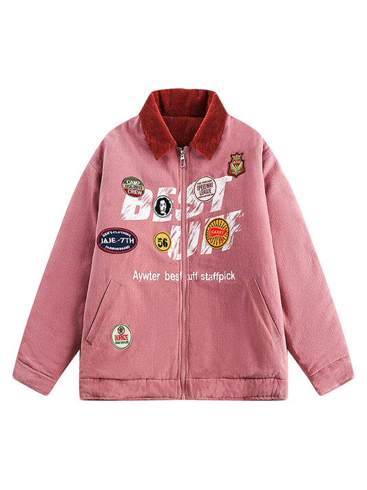 Embroidery Patchwork Print Stand Collar Quilted Barn Jacket 