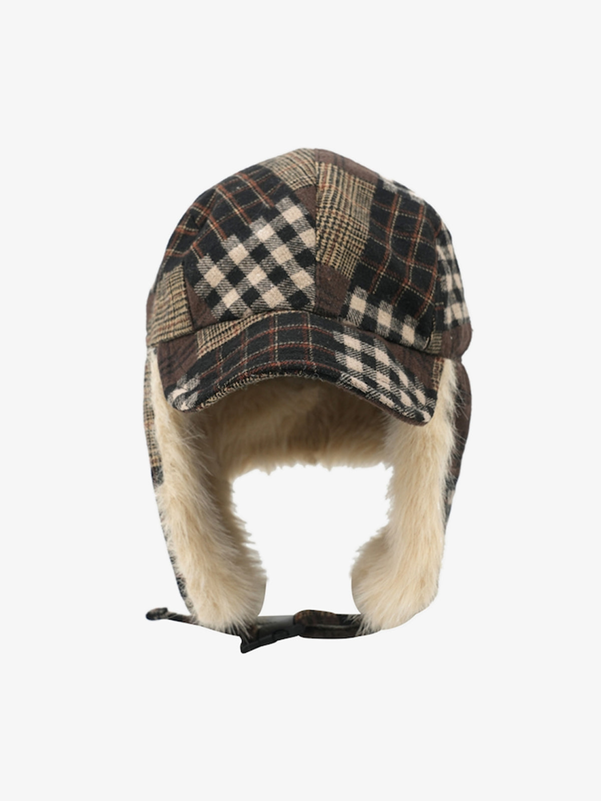 Winter Plaid Earflap Hat with Faux Fur Trim - Perfect for Cold Weather Protection 