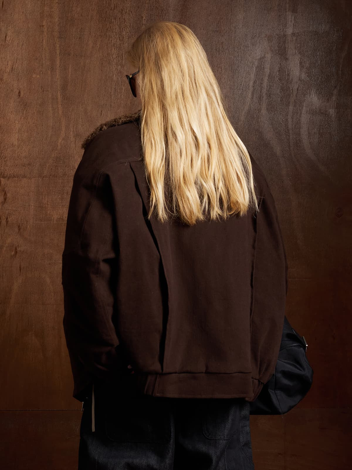 Thesupermade Oblique Zipper Design Lambswool Collar Quilted Jacket 