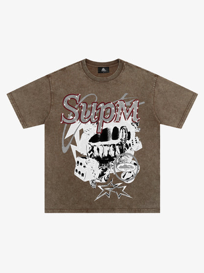 Distressed Sleeveless Crop Top with Barbed Wire Graphic Design 