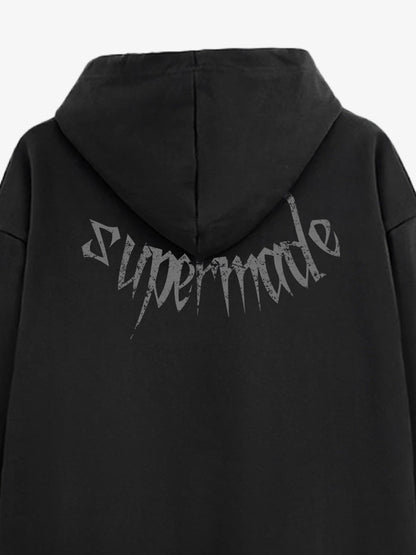 THE SUPERMADE Oversized Black Hoodie with Graphic Print Design 