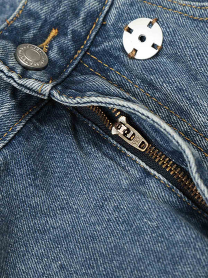 High-Waisted Wide-Leg Denim Pants with Asymmetrical Wrap Design 