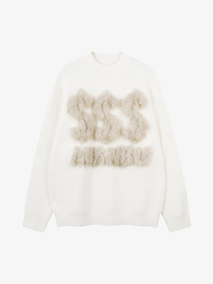 Fuzzy Letter Detail Sweater for Cozy Elegance 