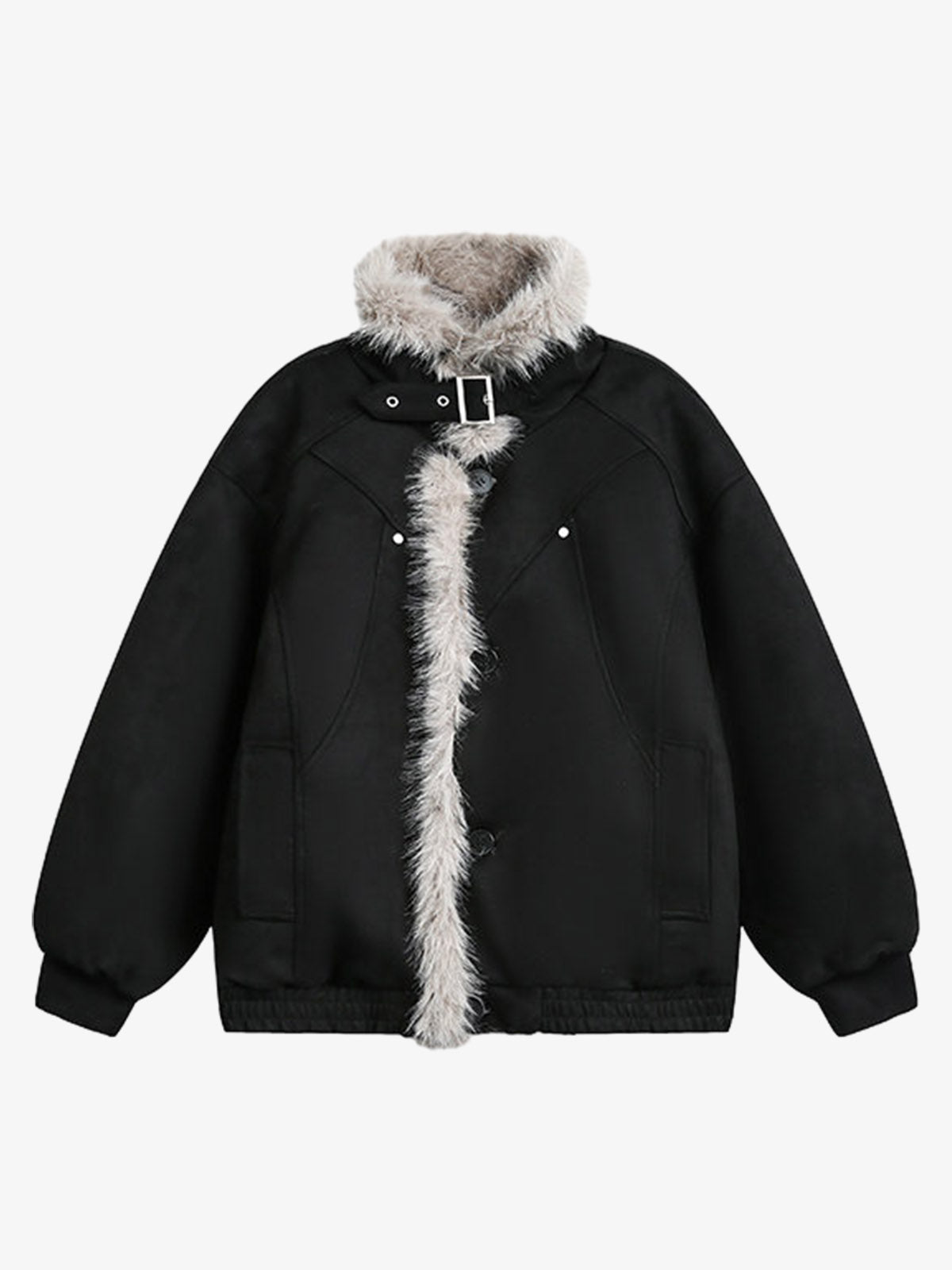Faux Fur Trimmed Hooded Bomber Jacket for Winter Warmth 