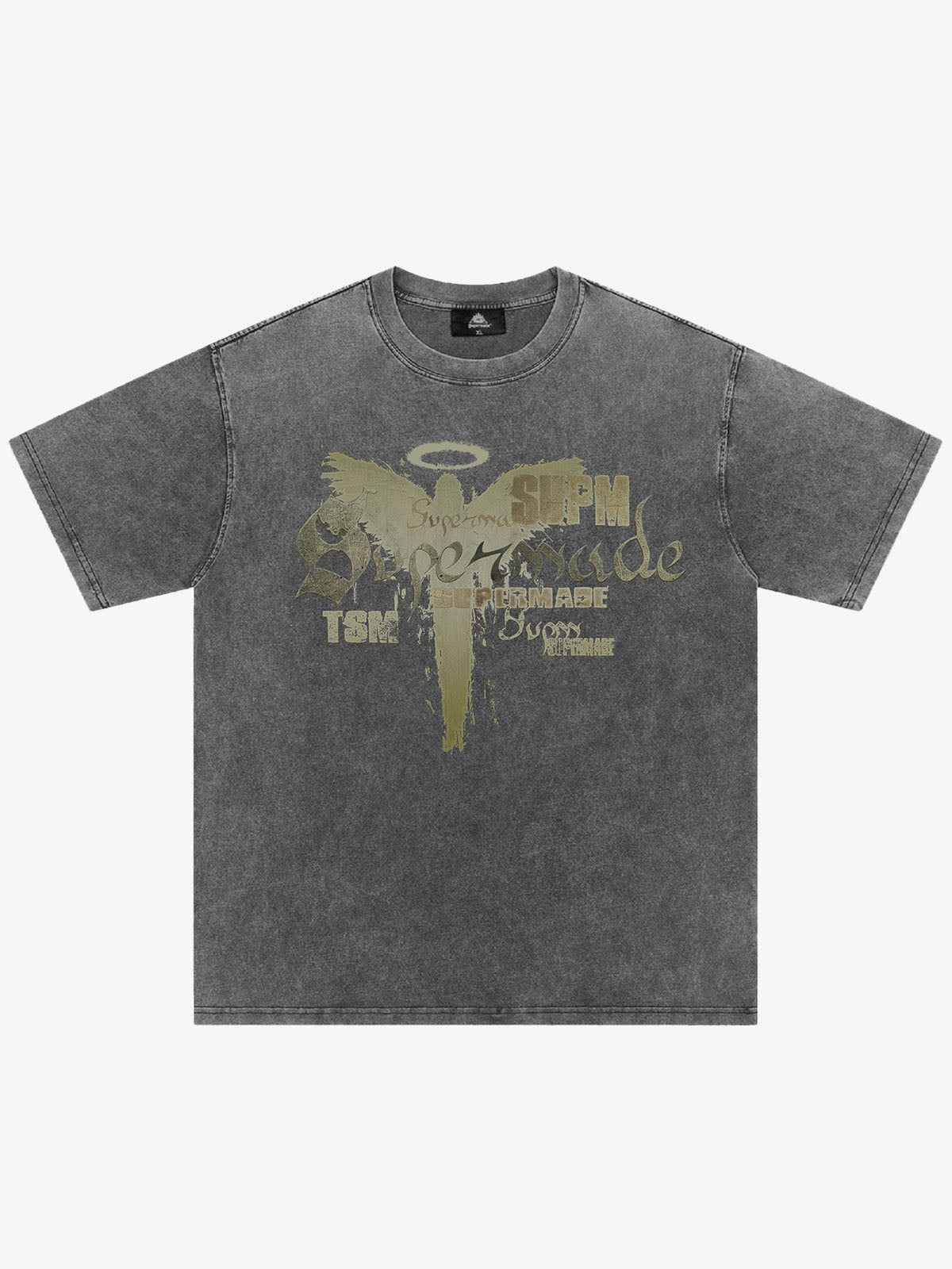 THE SUPERMADE Distressed Graphic Print Oversized T-Shirt with Bold Typography Design 