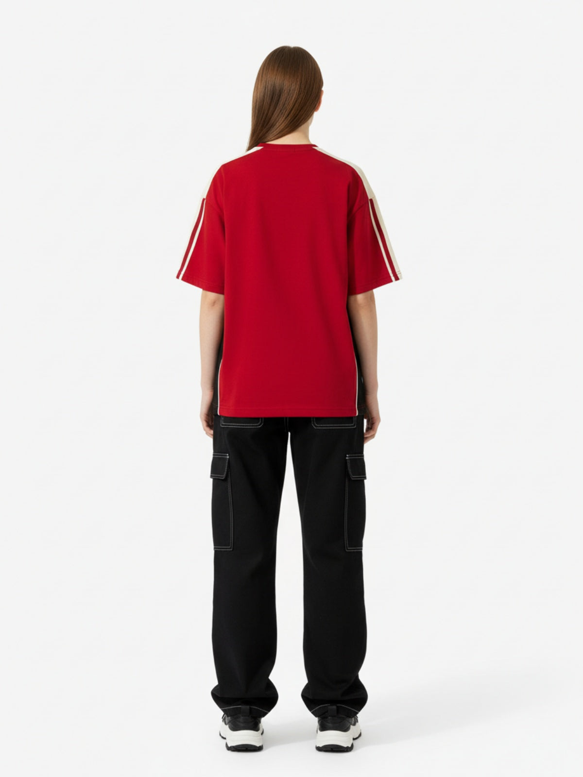 Color-Blocked Strip Racing T-shirt - 2076