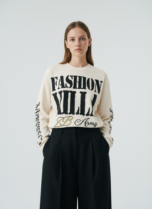 Retro Letter Print Waffle Simplicity Long-Sleeved T-Shirt