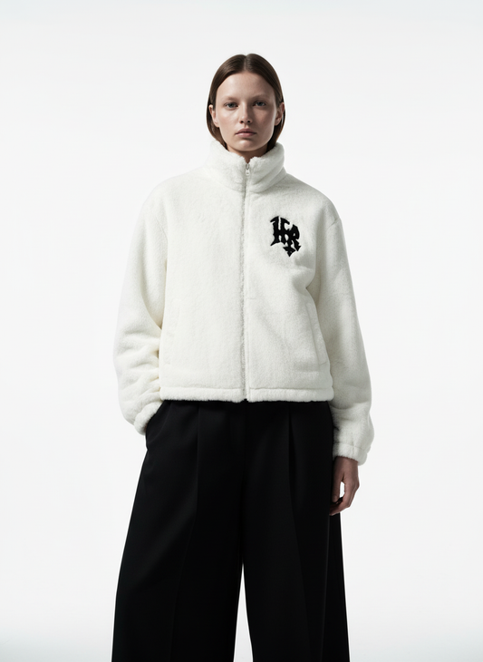 Thesupermade Hip-hop Letter Stand Collar Fur Jacket - 1908