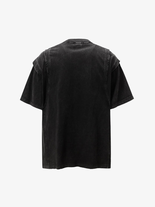 Cotton Blend Oversized T-Shirt with Distressed Denim Panels and Minimalist Logo Design?