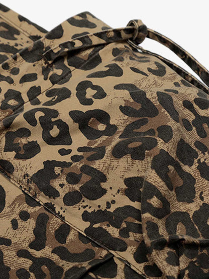 Retro Cheetah Print Pocket Drawstring Cropped Jorts 