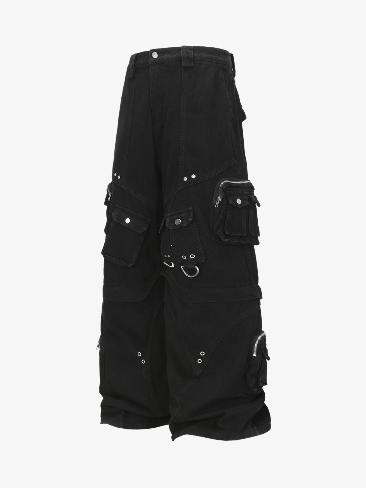 Black Tactical Cargo Shorts with Multi-Pockets and Zipper Accents 