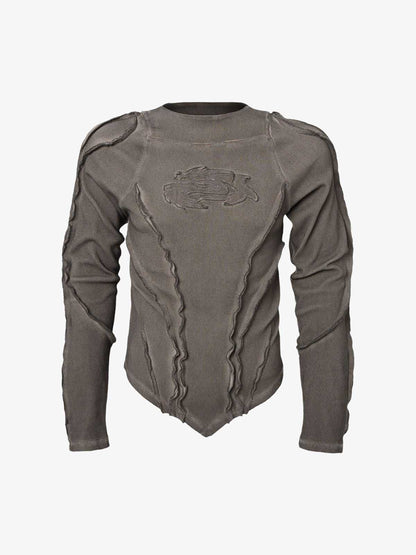 Corduroy Long Sleeve Tactical Shirt with Embroidered Logo and Padded Shoulders 