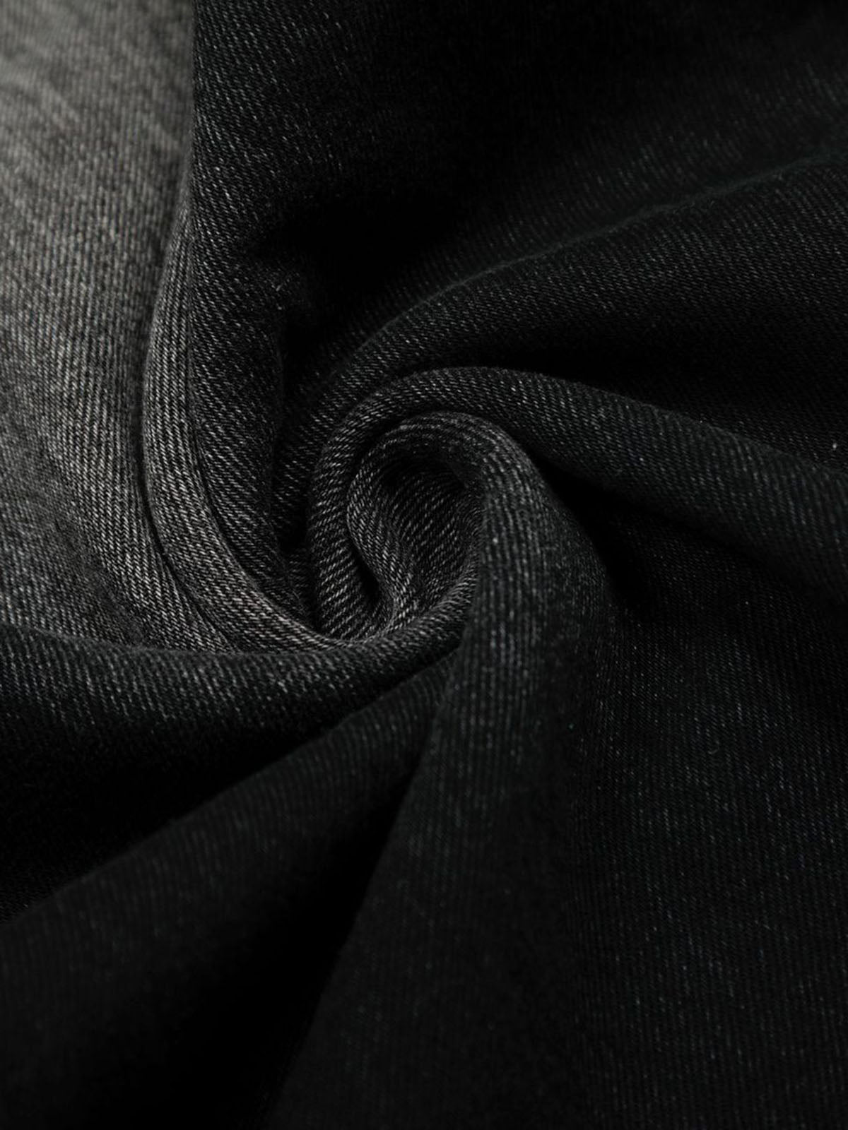 Distressed Black Denim Jeans with Embroidered Design and Cross Patch 