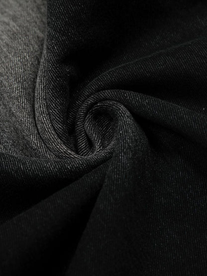 Distressed Black Denim Jeans with Embroidered Design and Cross Patch 