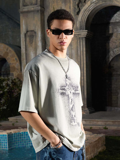 Supermade Distressed Rebellious Gun and Cross Print T-Shirt?