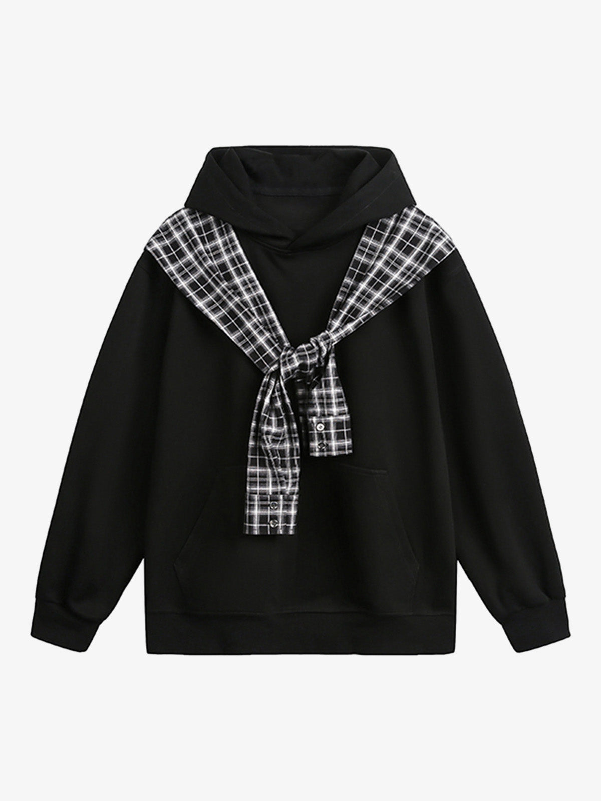 Stylish Plaid-Trimmed Hoodie with Sailor Collar Design for Women 