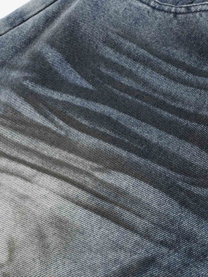 Denim Wide Leg Baggy Pants with Distressed Wash and Cuffed Hem for Women 