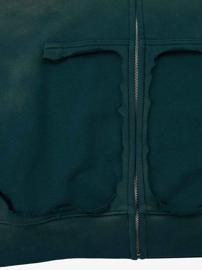 Supermade Gradient Eagle Embroidery Distressed Stand Collar Sweatshirt Jacket?