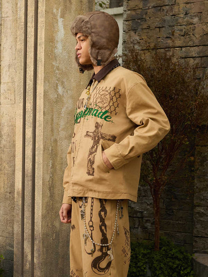 Supermade “Your God Is Not Here” Slogan Print Color-Blocked Embroidered Retro Canvas Set 