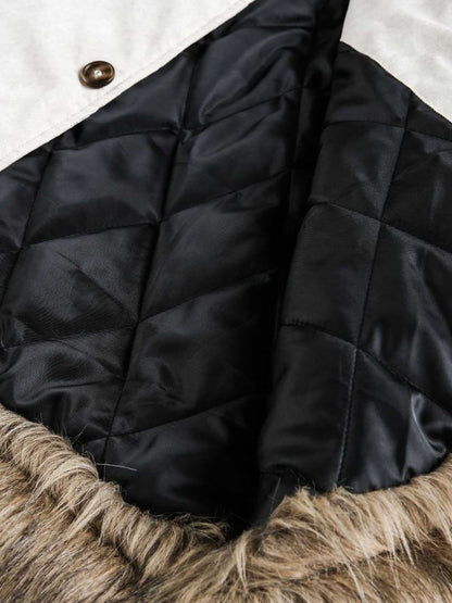 Winter Essential Faux Fur Trimmed Puffer Jacket with Arrow Buckle Design 