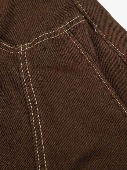 Cotton Wide-Leg Brown Trousers with Bandana Tie Waist Detail 