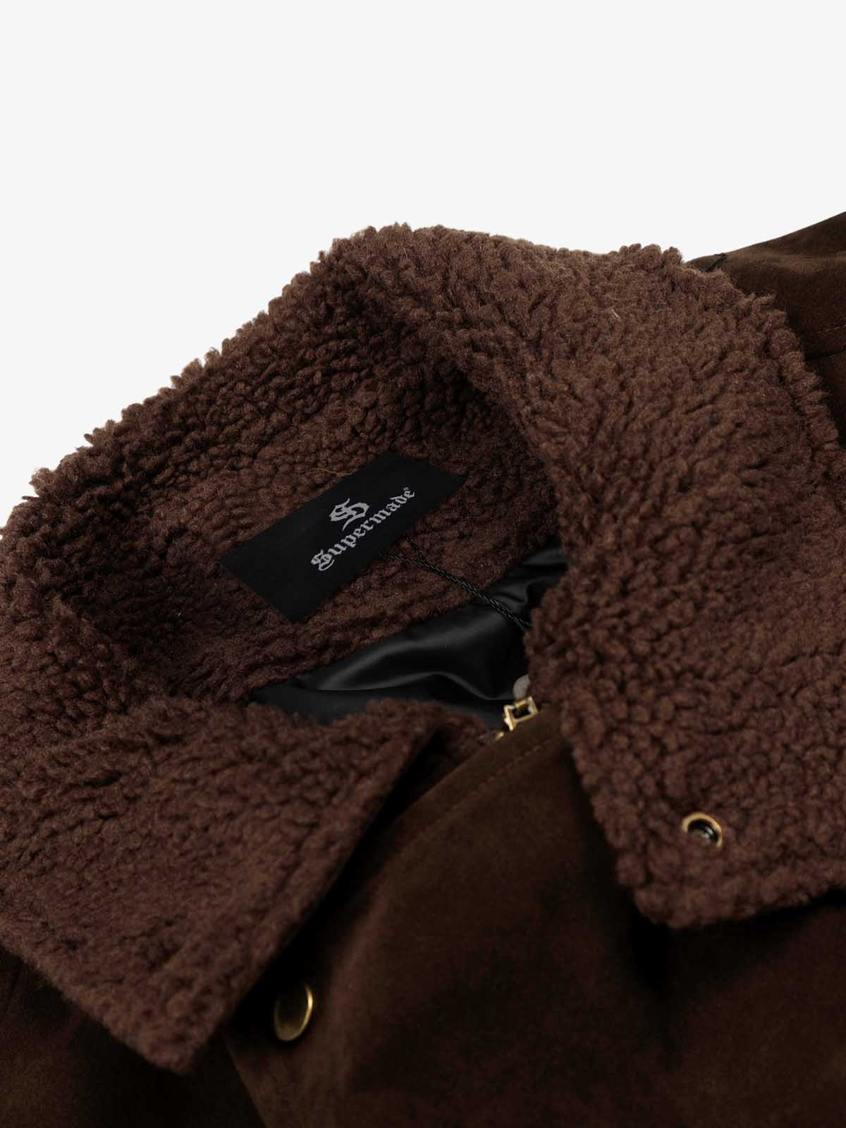 Retro Lambswool Stand Collar Asymmetrical Suede Padded Jacket