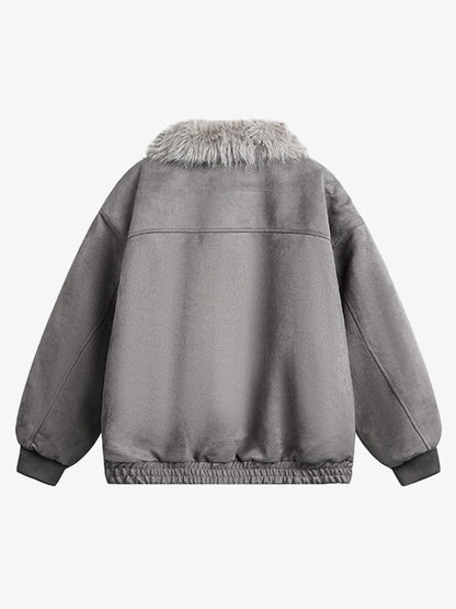 Faux Fur Trimmed Hooded Bomber Jacket for Winter Warmth 
