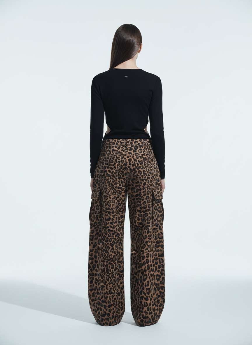 Retro Leopard Print Pleated Pocket Casual Pants