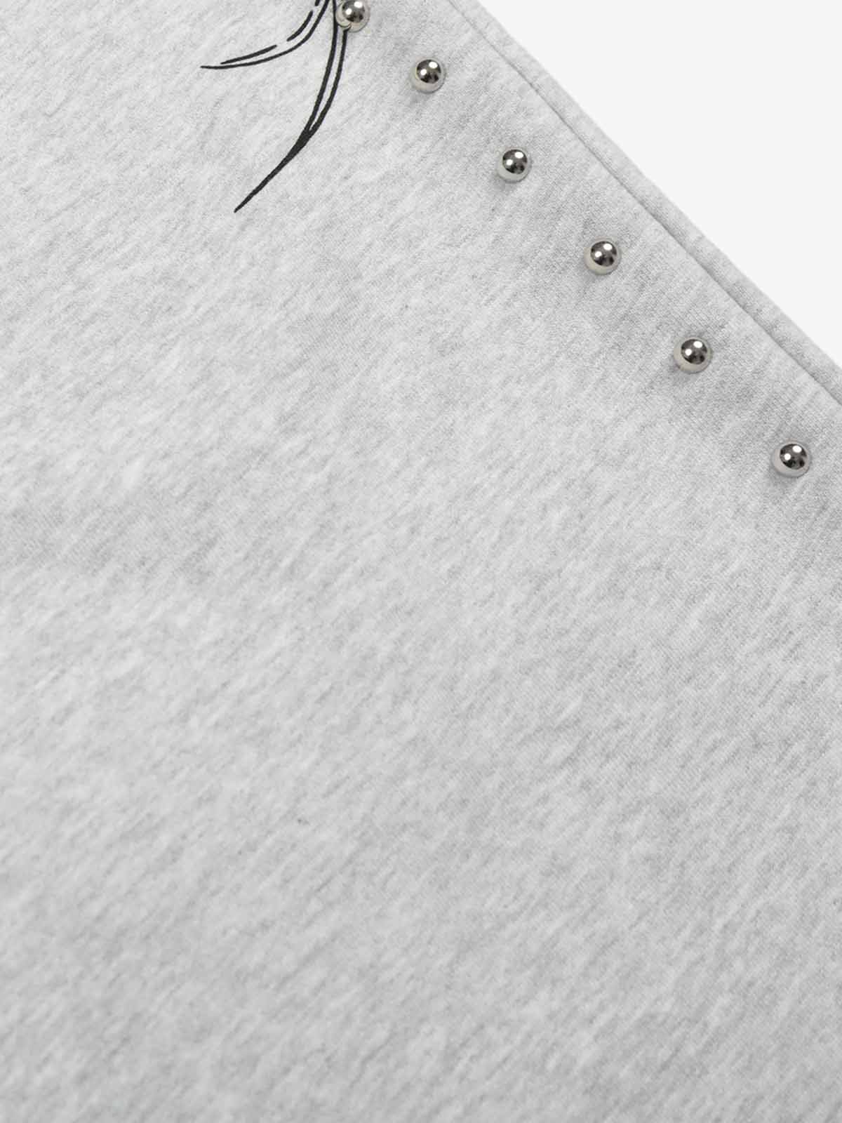 Embroidered Graphic Studded Hoodie and  Wide Leg Sweatpants Set