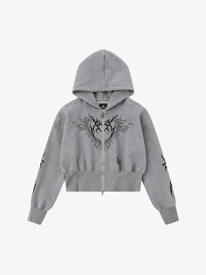 Dark Print Cardigan Cropped Hoodie