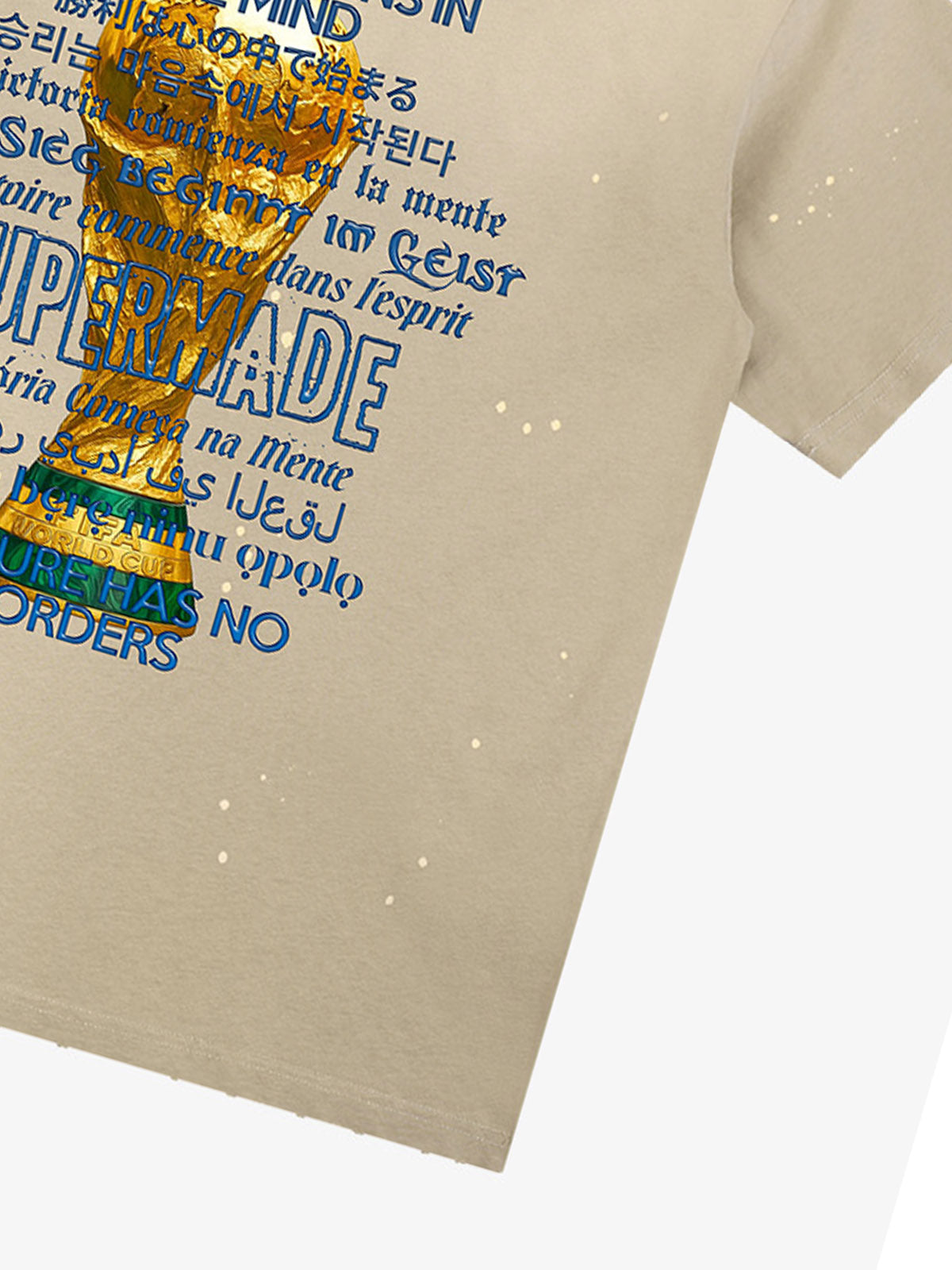 Heavy Wash Splash Ink Loose Edition Short Sleeve T-Shirt with "FIFA" World Cup Motif printed with the "FIFA" motto and multilingual design motif 