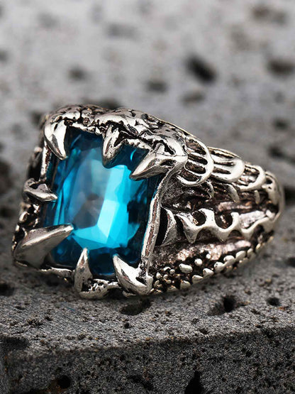 Sterling Silver Dragon Claw Ring with Red and Blue Gemstone, Gothic Statement Jewelry for Men and Women 