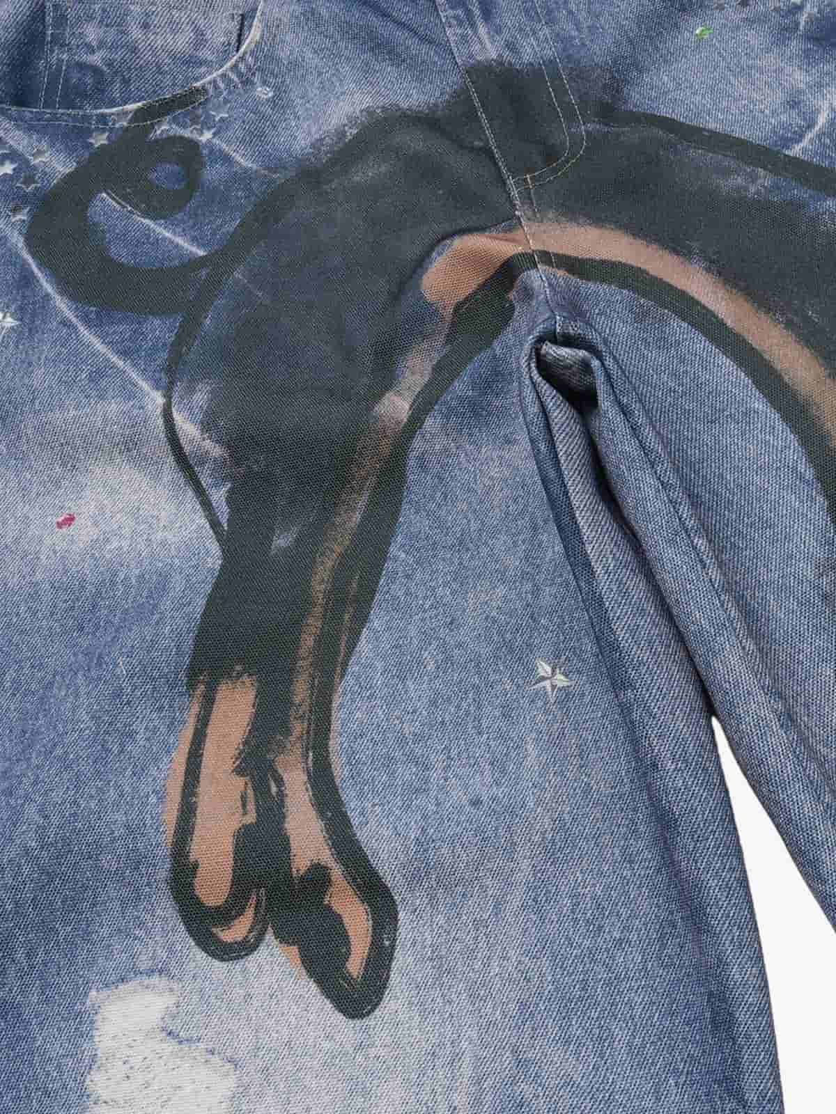 Retro Dachshund 3D Print Washed Distressed Jeans 