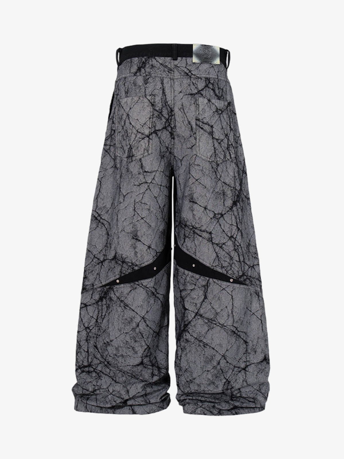 Cotton Blend Wide Leg Pants with Cracked Print and Black Panel Details?