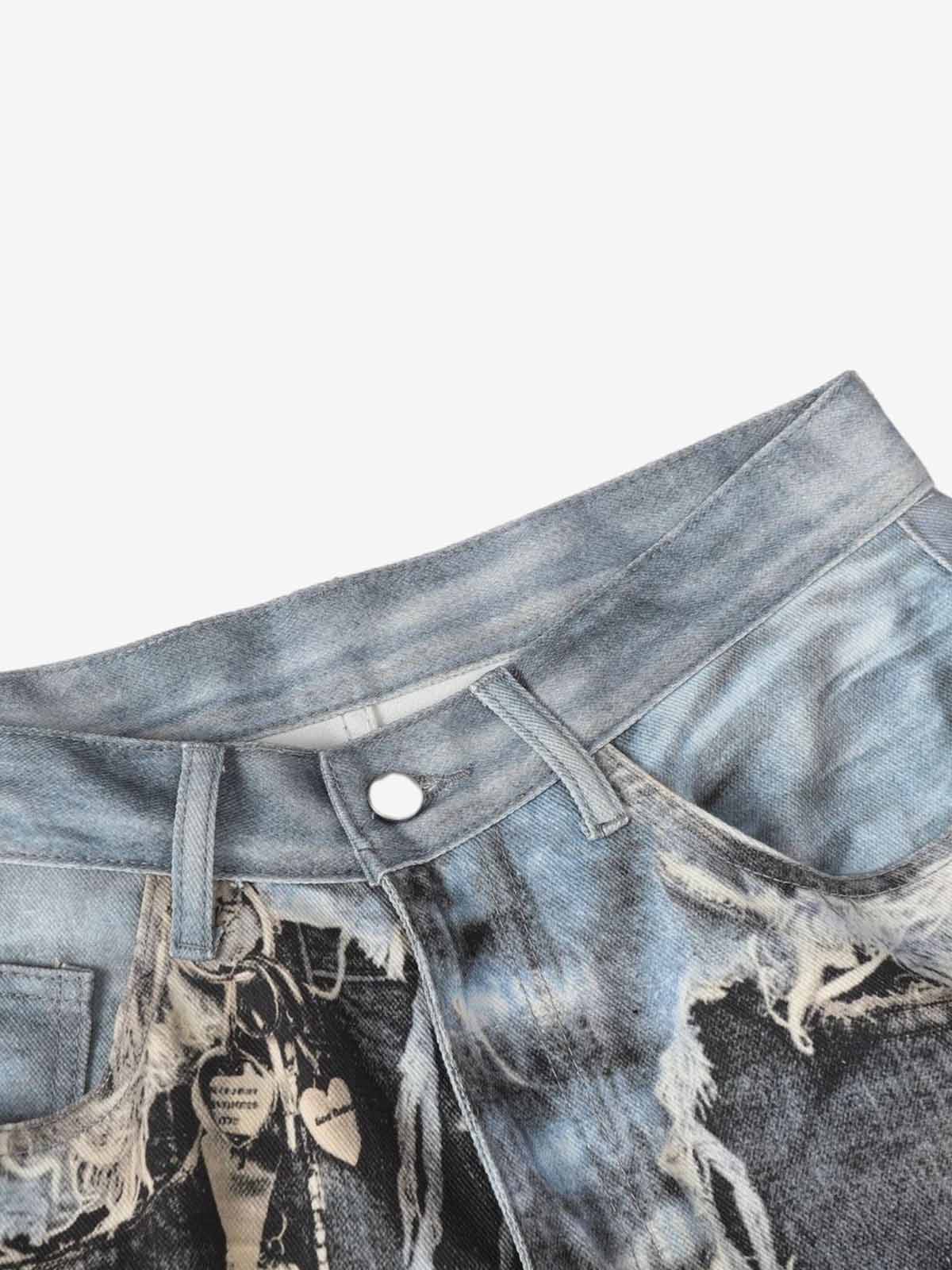 Distressed Denim Wide Leg Pants with Ripped Details and Faded Wash 