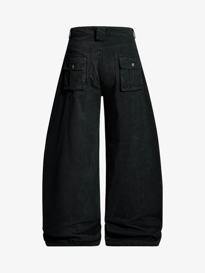 Draped Fabric Accessories Deconstructed Wide Leg Cargo Pants