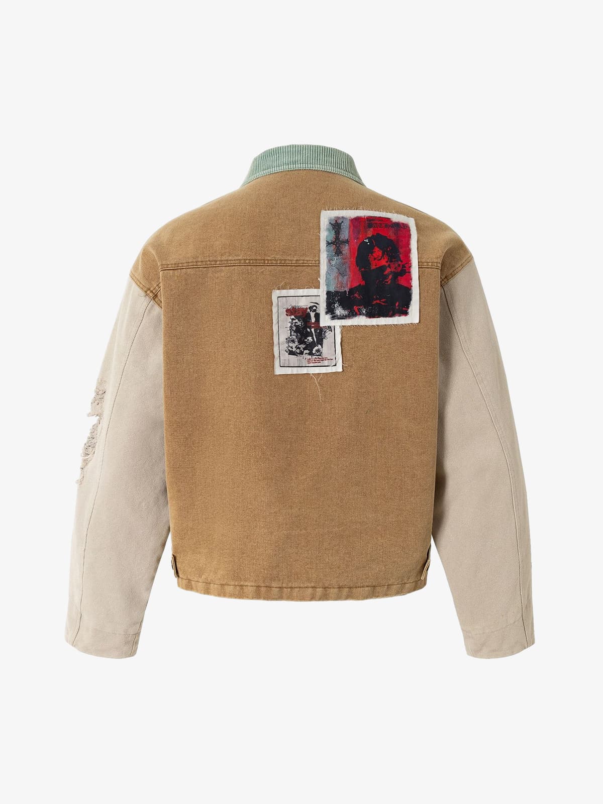 Unique Patchwork Denim Jacket with Iconic Graphic Prints 