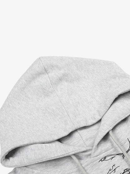 Floral Line Art Studded Pocket Hoodie