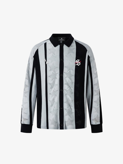 Striped Color-Block Knit Button-Up Cardigan 