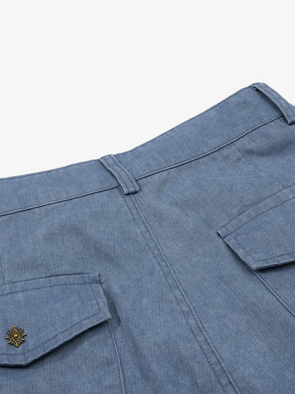 Black Denim Cargo Pants with Zippered Pockets Wide Leg High Waist Jeans?