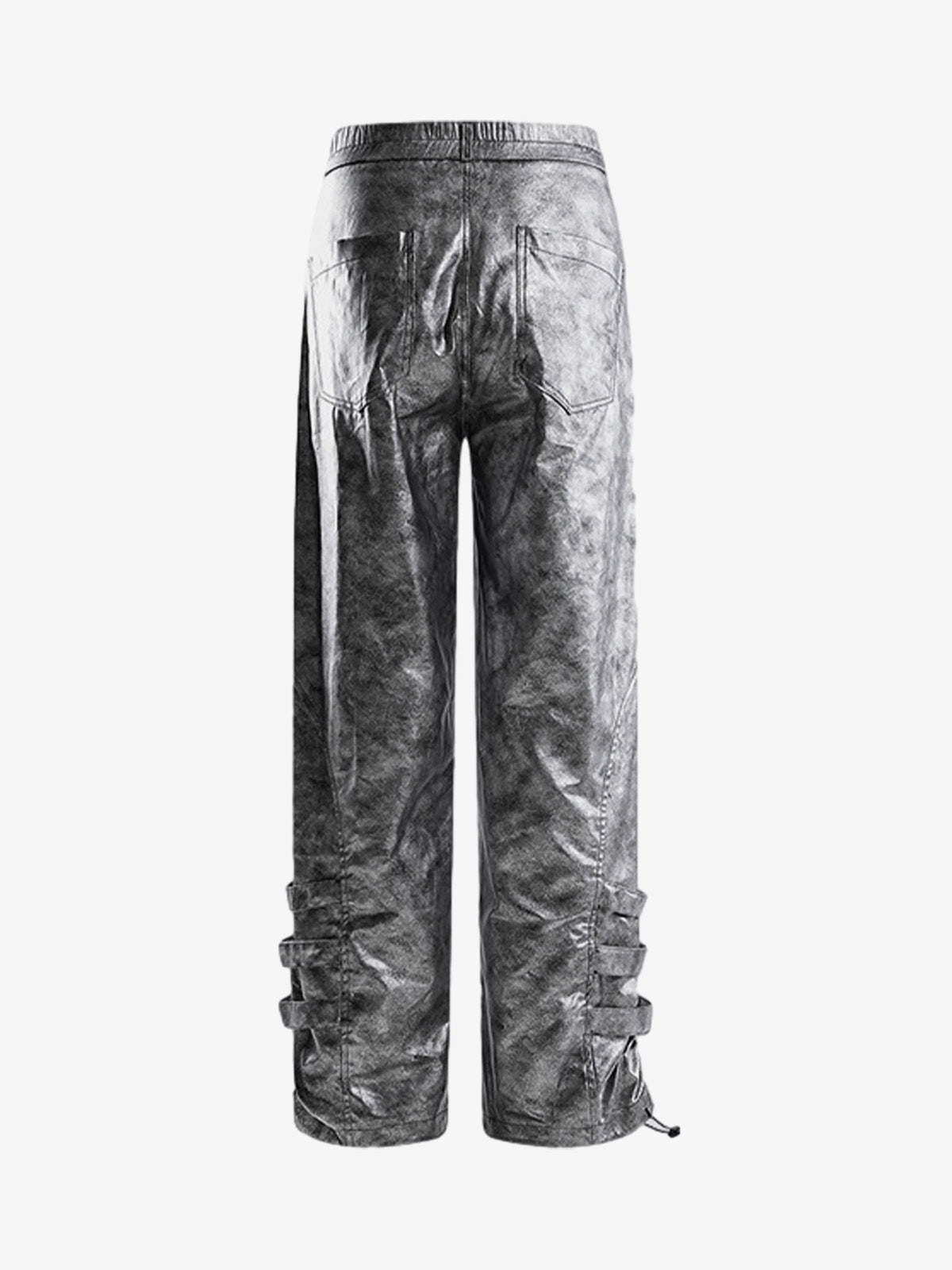 Retro Silver Loose Metallic Straight Pants 