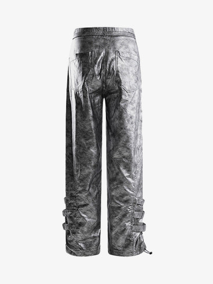 Retro Silver Loose Metallic Straight Pants 