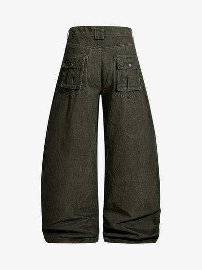 Draped Fabric Accessories Deconstructed Wide Leg Cargo Pants