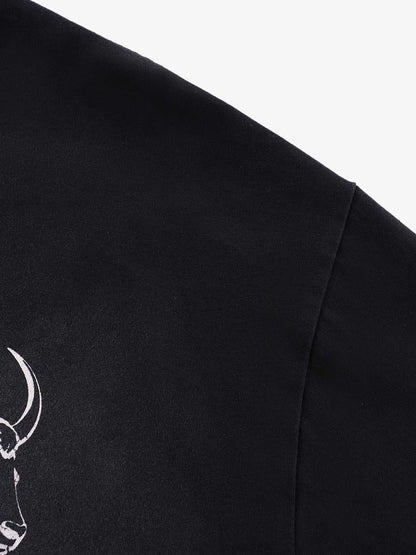 Skeleton Bull Graphic Long Sleeve T-Shirt - Perfect for Casual and Streetwear Styles 