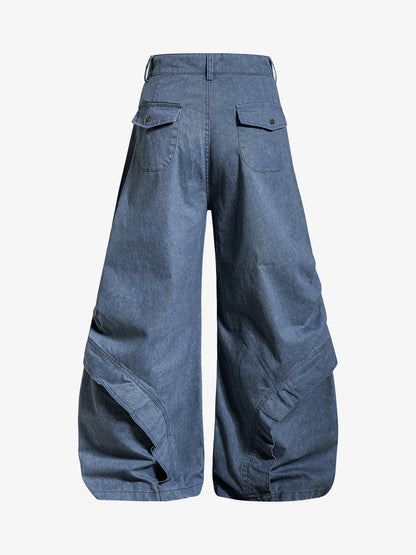 Black Denim Cargo Pants with Zippered Pockets Wide Leg High Waist Jeans?