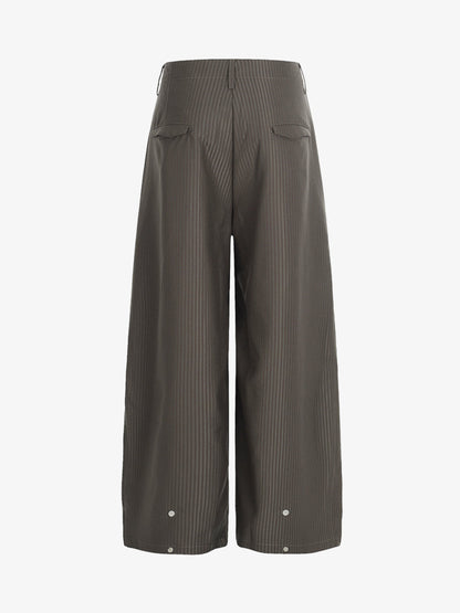 Pinstripe Pleated Wide Leg Trousers with Side Strap Detail