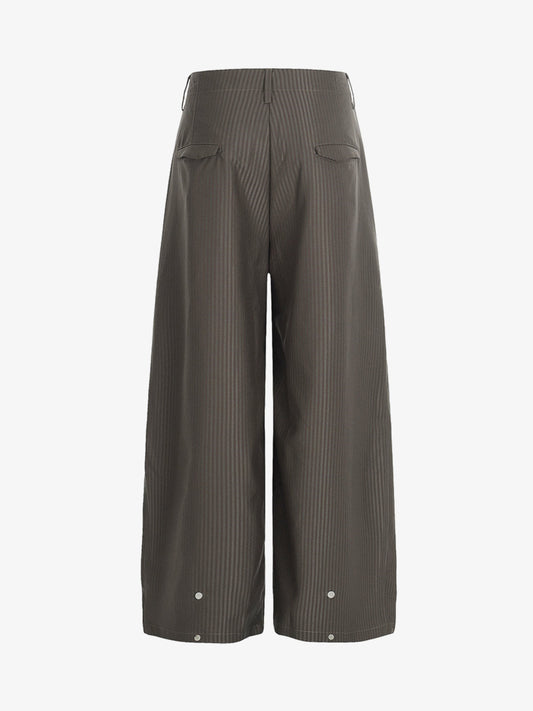 Pinstripe Pleated Wide Leg Trousers with Side Strap Detail