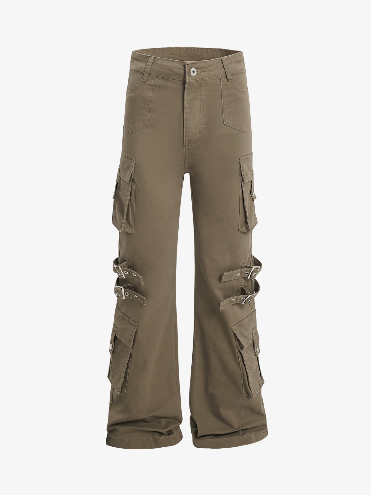 Cotton Blend Cargo Pants with Belted Straps and Multiple Pockets for Men and Women?